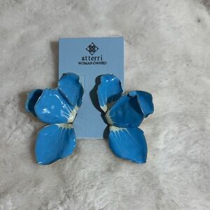 Atterri Metal blue floral tulip dangle earrings